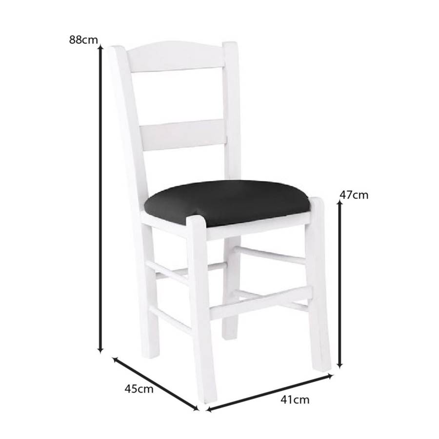 ΣΥΡΟΣ Καρέκλα Οξιά Βαφή Εμποτισμού Λάκα Άσπρο, Κάθισμα Pu Μαύρο Ρ-00026094 Ρ950,Ε8Τ