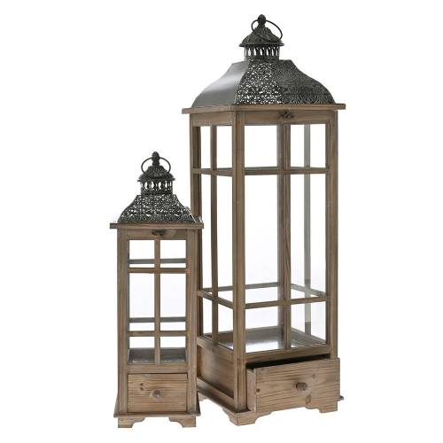 ΦΑΝΑΡΙ ΞΥΛΙΝΟ ΚΑΦΕ ΣΕΤ 2 26X26X91 19X19X60 ΕΚ ΜΕ ΜΑΥΡΗ ΜΕΤΑΛΛΙΚΗ ΟΡΟΦΗ