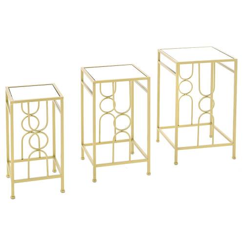 ΧΡΥΣΟ ΜΕΤΑΛΛΙΚΟ ΤΡΑΠΕΖΙ ΜΕ ΚΑΘΡΕΦΤΗ ΣΕΤ 3 35Χ35Χ60 30Χ30Χ55 25Χ25Χ50ΕΚ