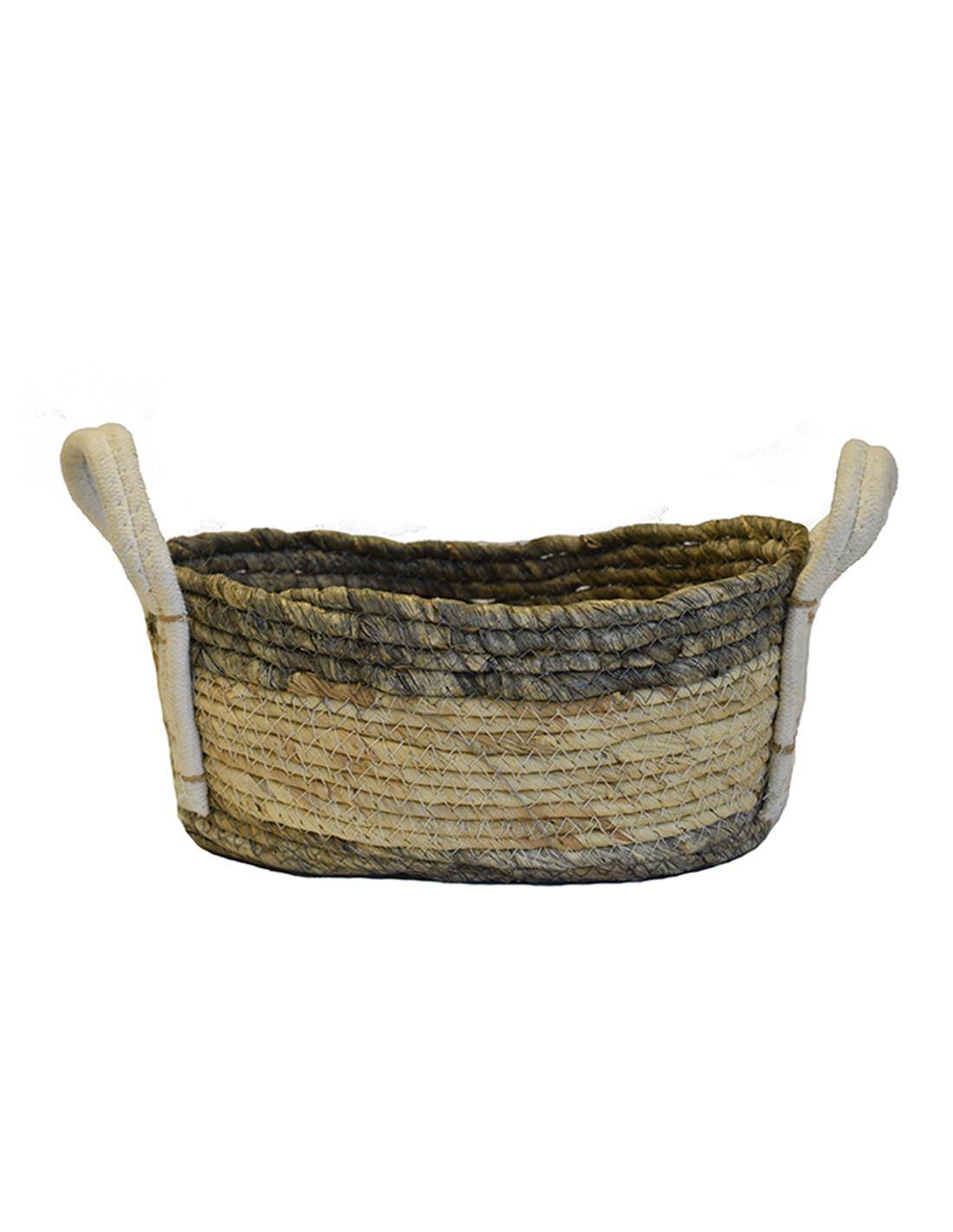 Καάθι ψάθινο λευκό με γκρι τελείωμα οβάλ 29Χ20Χ13