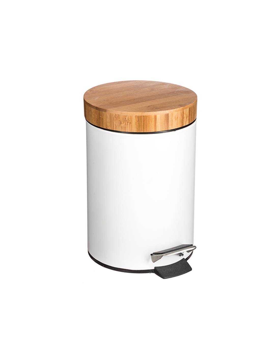 Κάδος αποριμ.πεντάλ 3L λευκό bamboo καπάκι