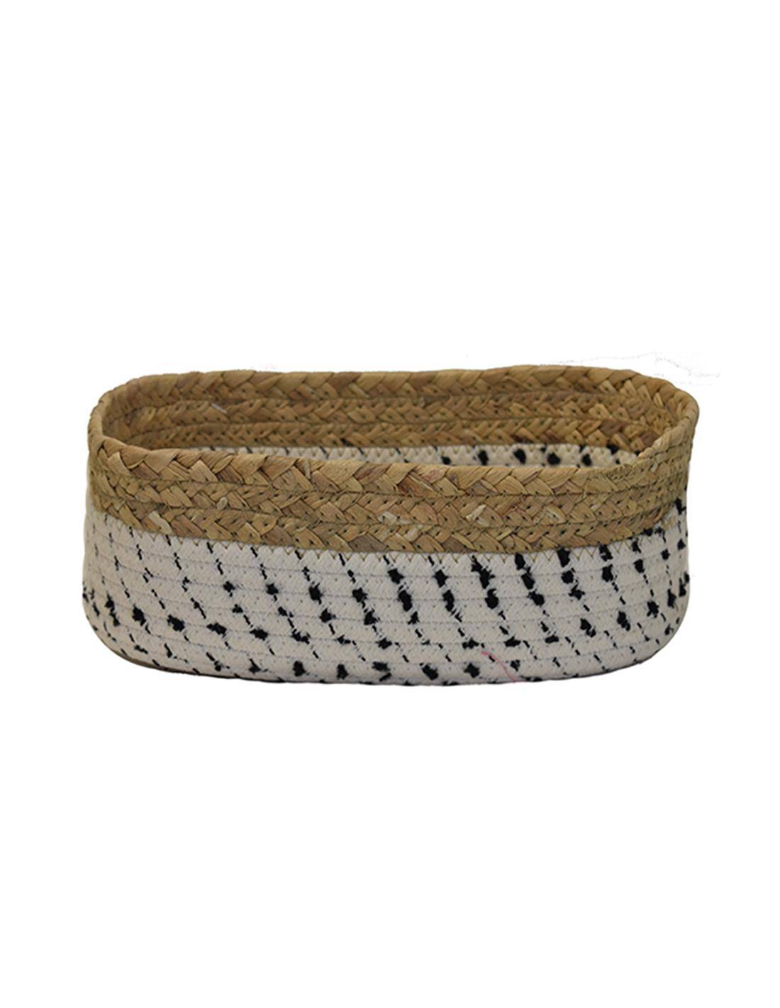 Καλάθι βαμβ.εκρού με ψάθινη φάσα 26Χ16Χ10