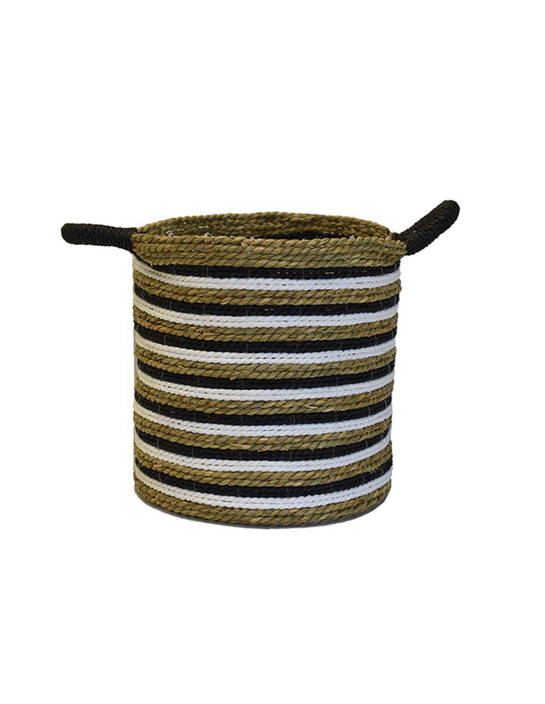 Καλάθι βαμβακ.ριγέ  ψάθινο Φ38Χ38