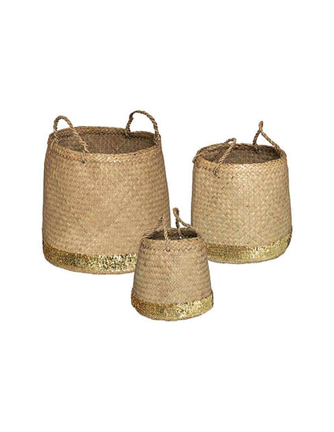 Καλάθι Bamboo βαθύ με χρυσό τελειώμα σ/3(24Χ24+29Χ30+41Χ35)