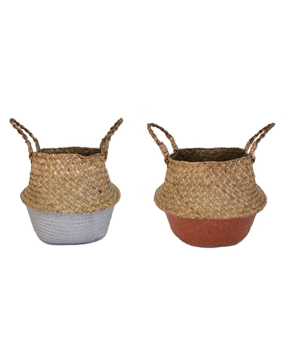 Καλάθι ψάθ.πτυσ.2χρωμο ασημί/μπρονζέ  35Χ15/29