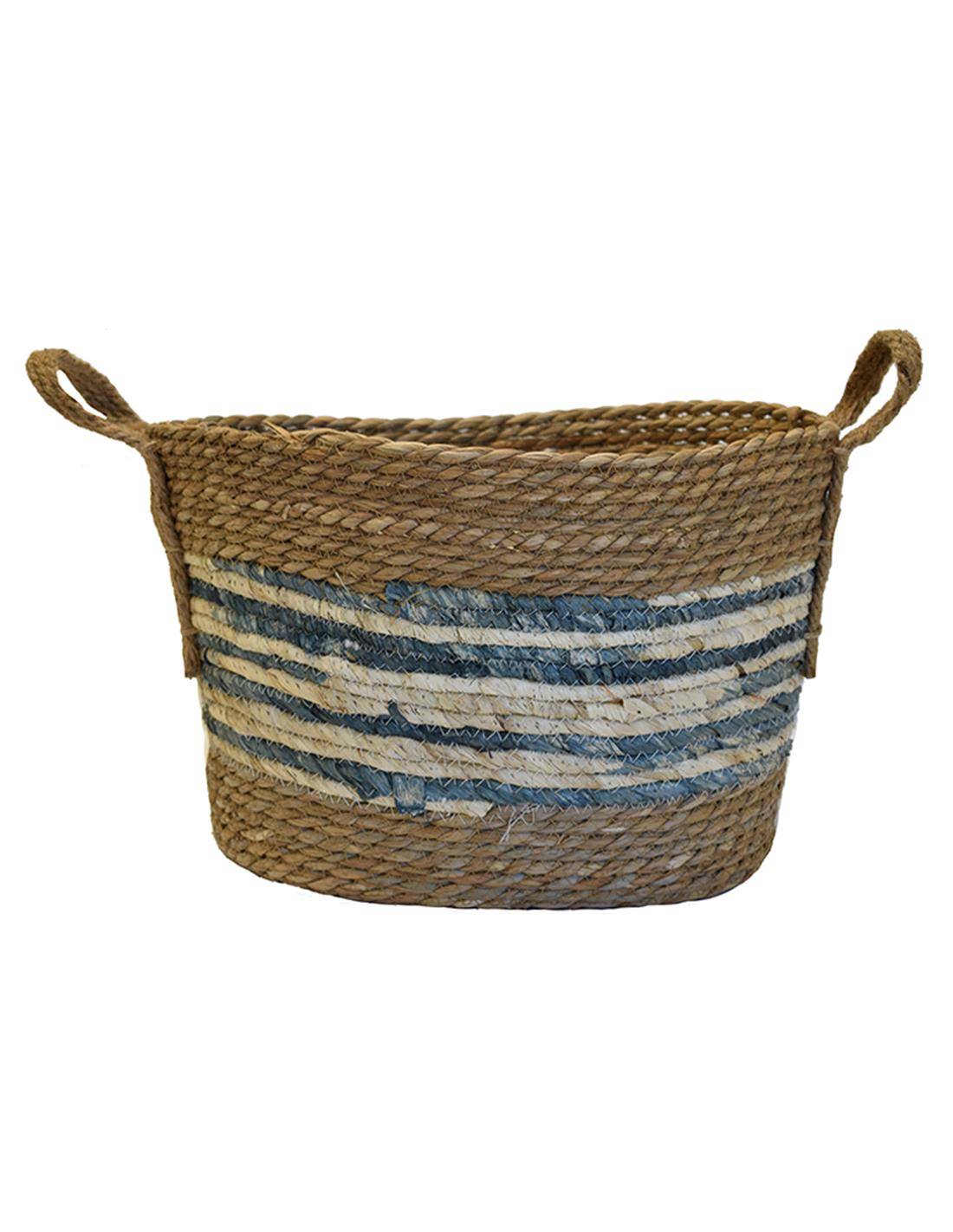 Καλάθι ψάθινο φυσικό γκρί ρίγα 38Χ30Χ27