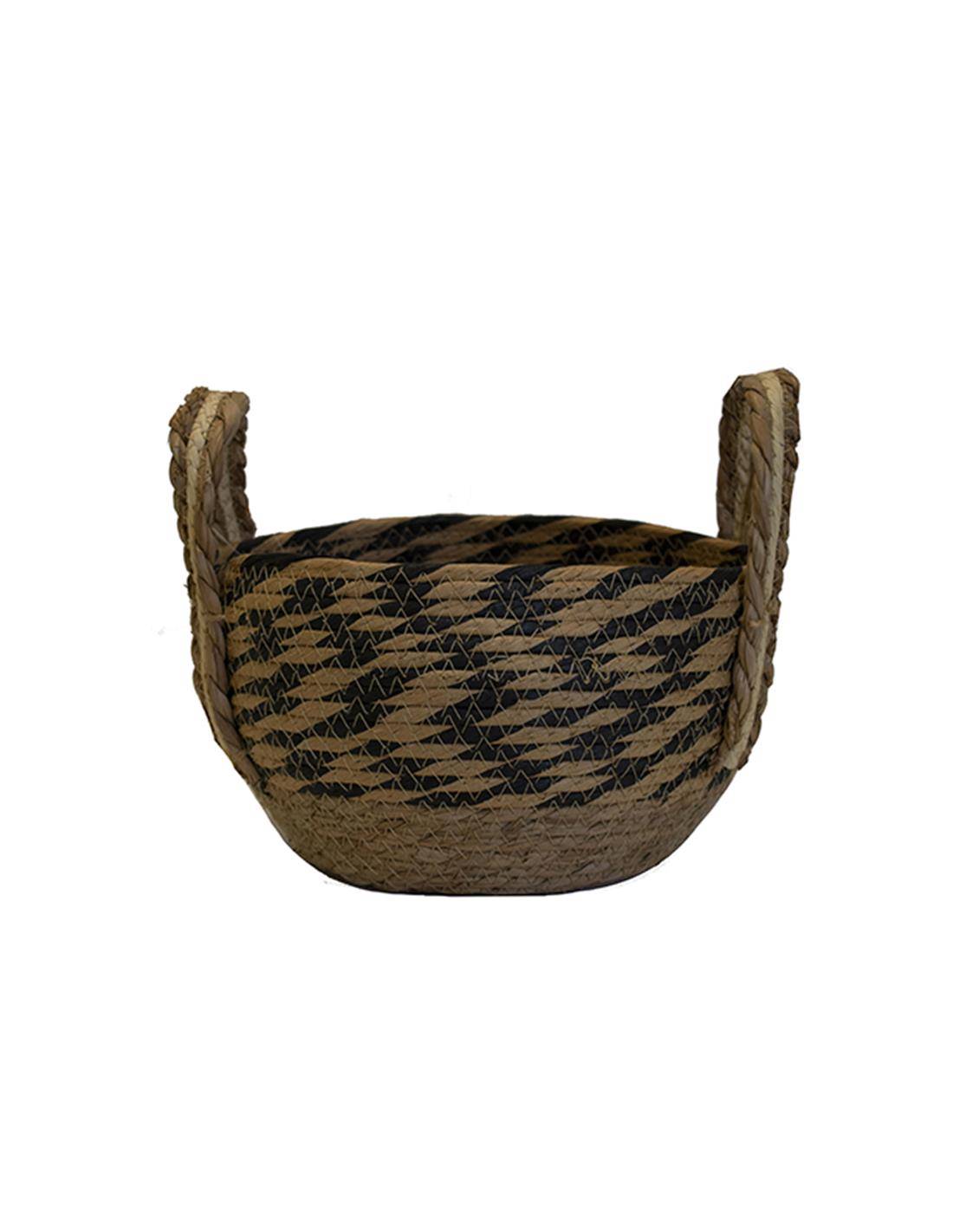 Καλάθι ψάθινο φυσικό με black rush φάσα Φ25Χ15