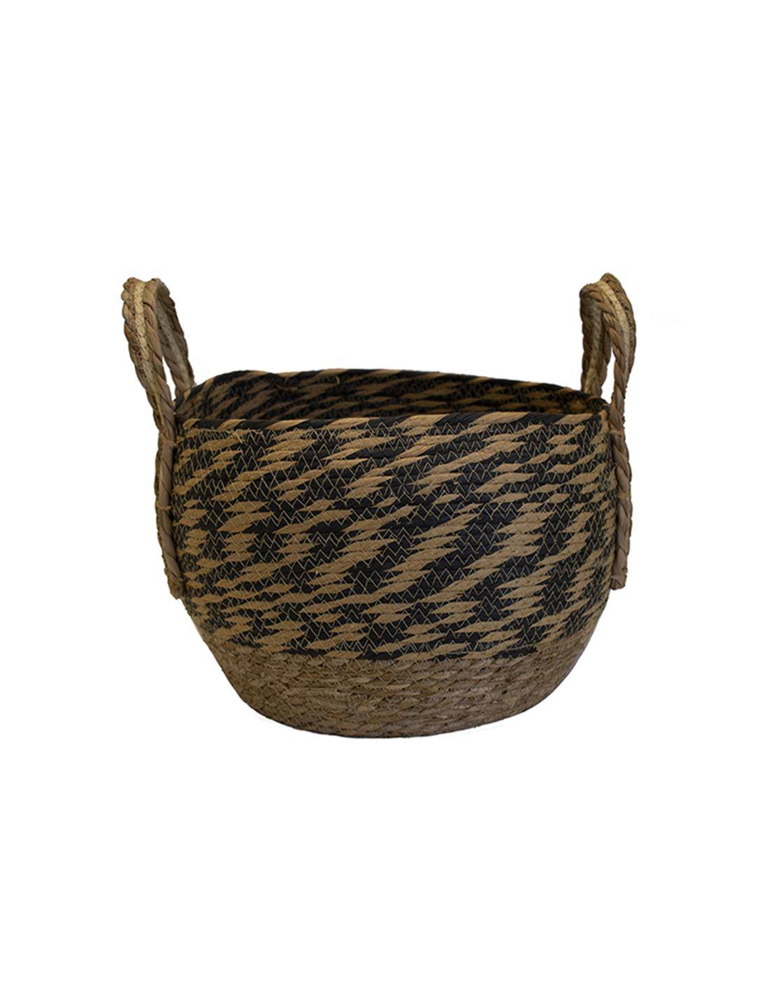 Καλάθι ψάθινο φυσικό με black rush φάσα Φ29Χ21
