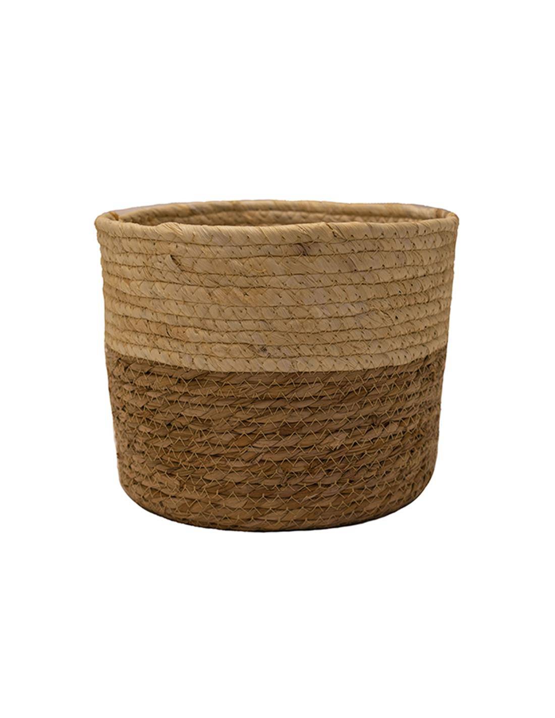 Καλάθι ψάθινο φυσικό με εκρού Φ22Χ17