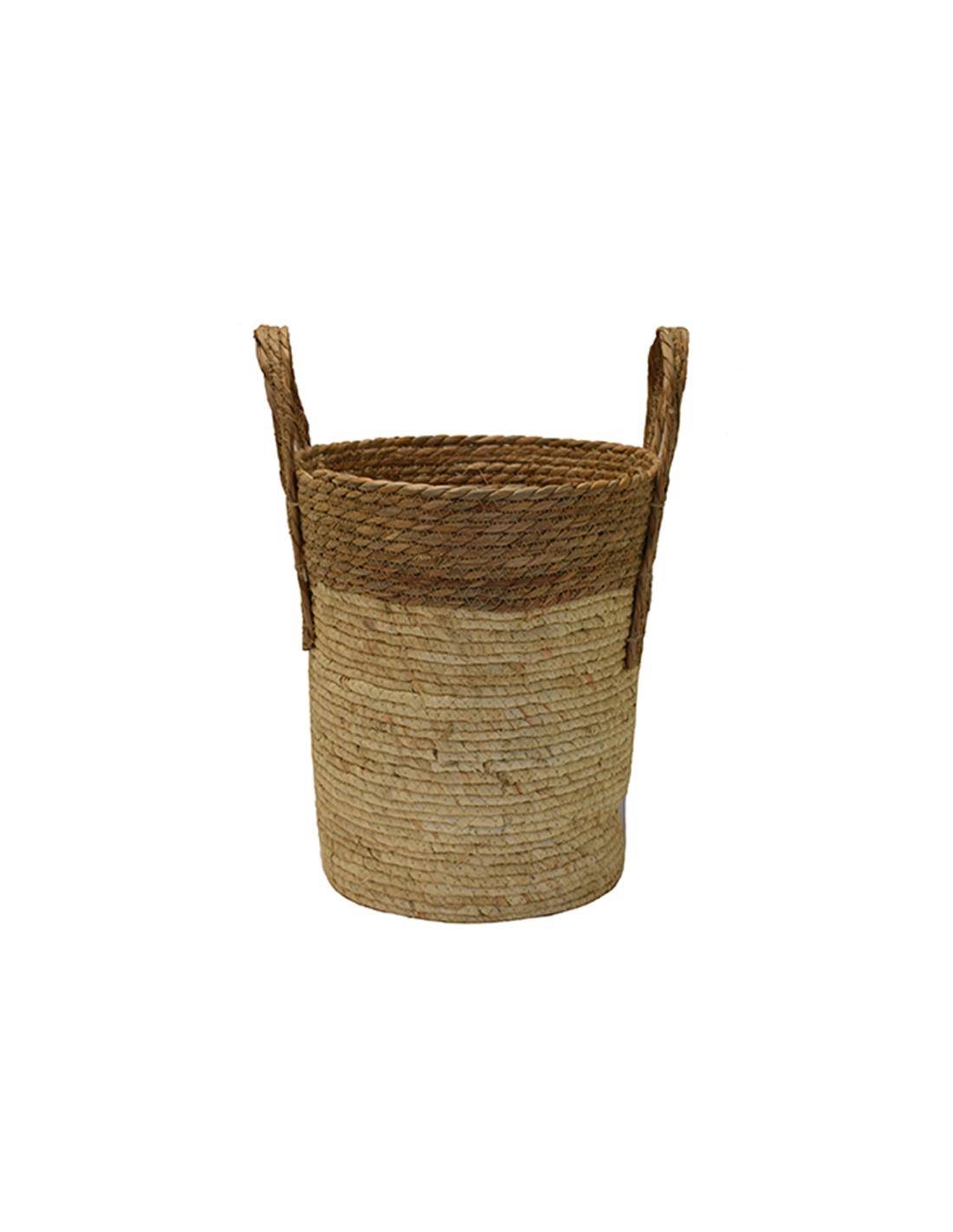 Καλάθι ψάθινο φυσικό με φάσα καφέ Φ32Χ37