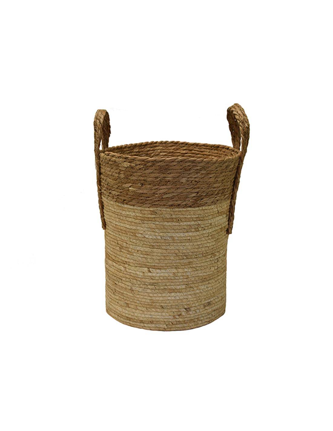 Καλάθι ψάθινο φυσικό με φάσα καφέ Φ36Χ41