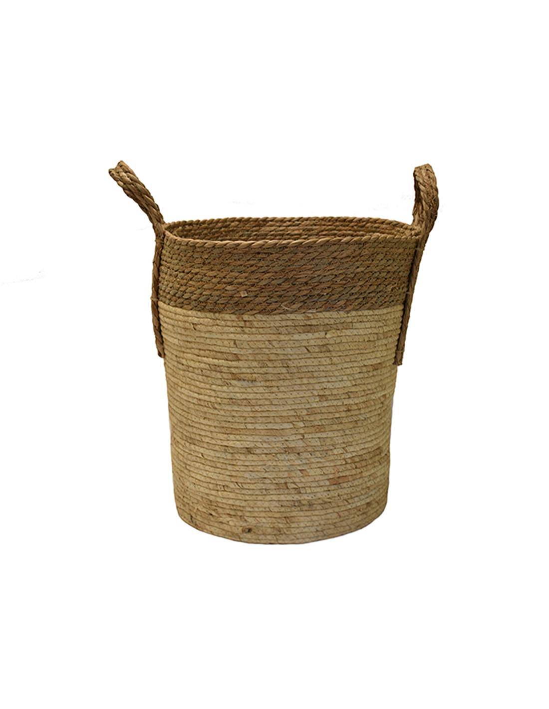 Καλάθι ψάθινο φυσικό με φάσα καφέ Φ40Χ46