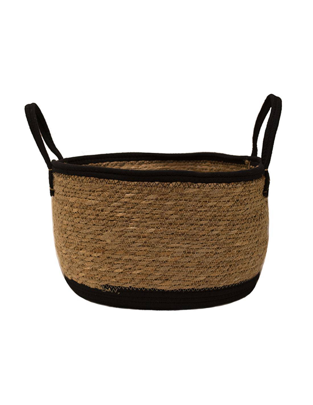 Καλάθι ψάθινο φυσικό με μαύρο ρέλι Φ37Χ23,5