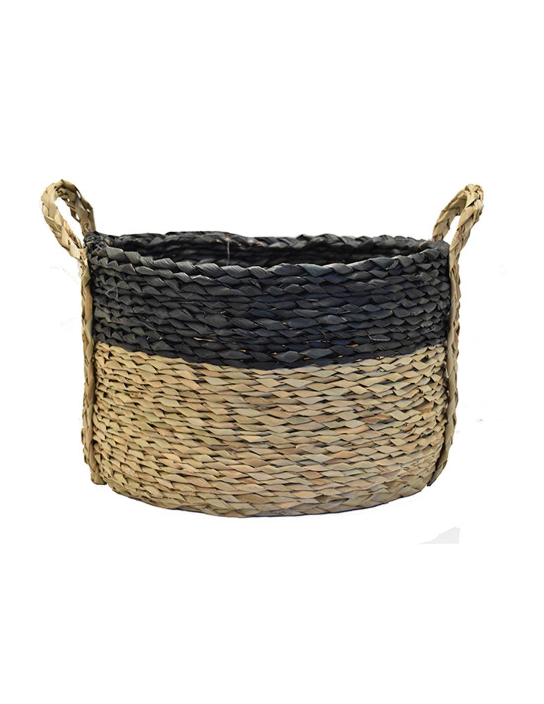 Καλάθι ψάθινο φυσικό με μαύρο τελείωμα 40Χ27