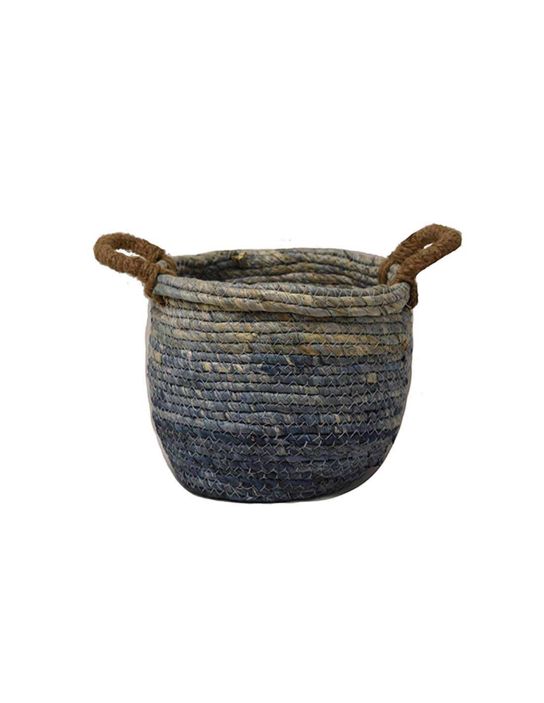 Καλάθι ψάθινο γαλάζιο Φ26Χ21