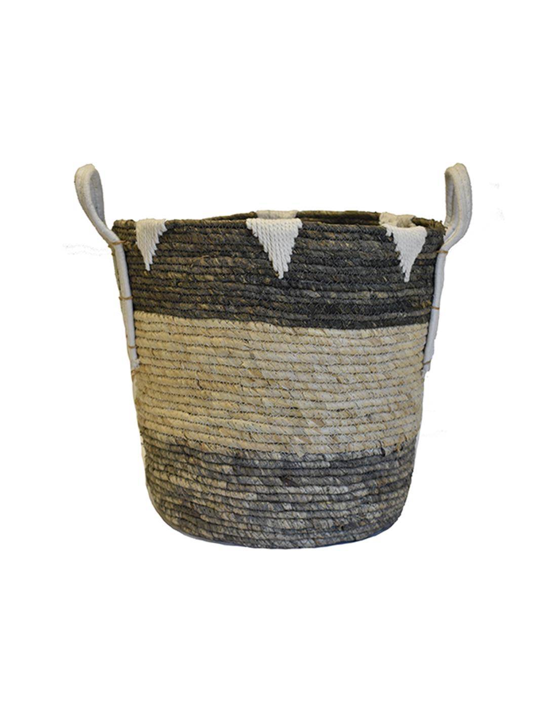 Καλάθι ψάθινο λευκό με γκρι τελείωμα 35Χ37