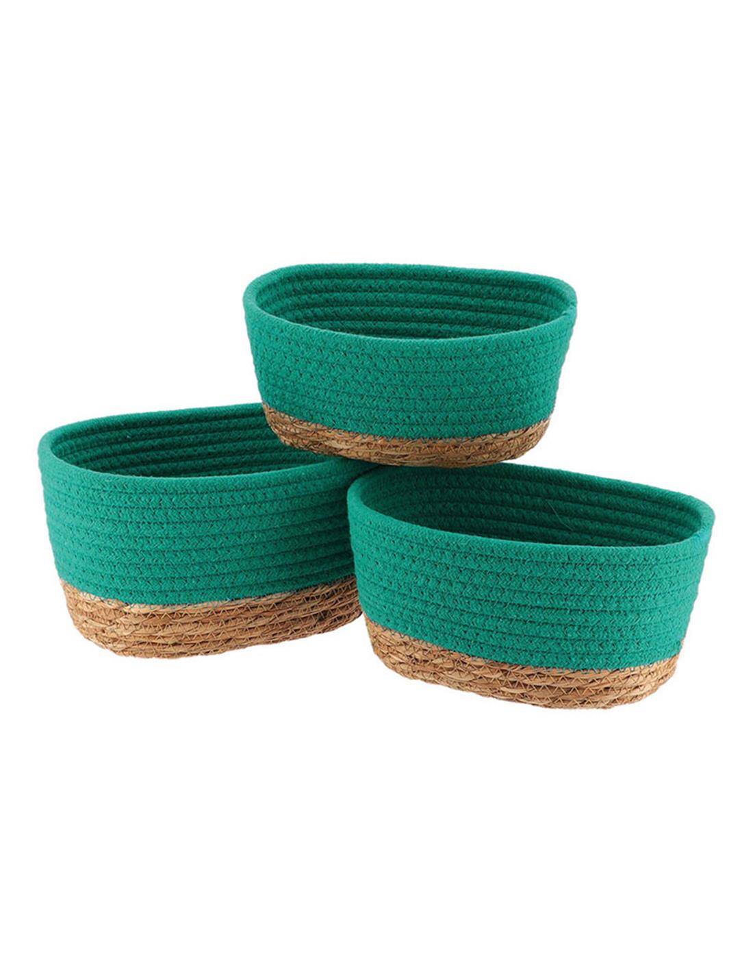 Καλάθι ψάθινο με βαμβ.Carribean πράσινο σ/3