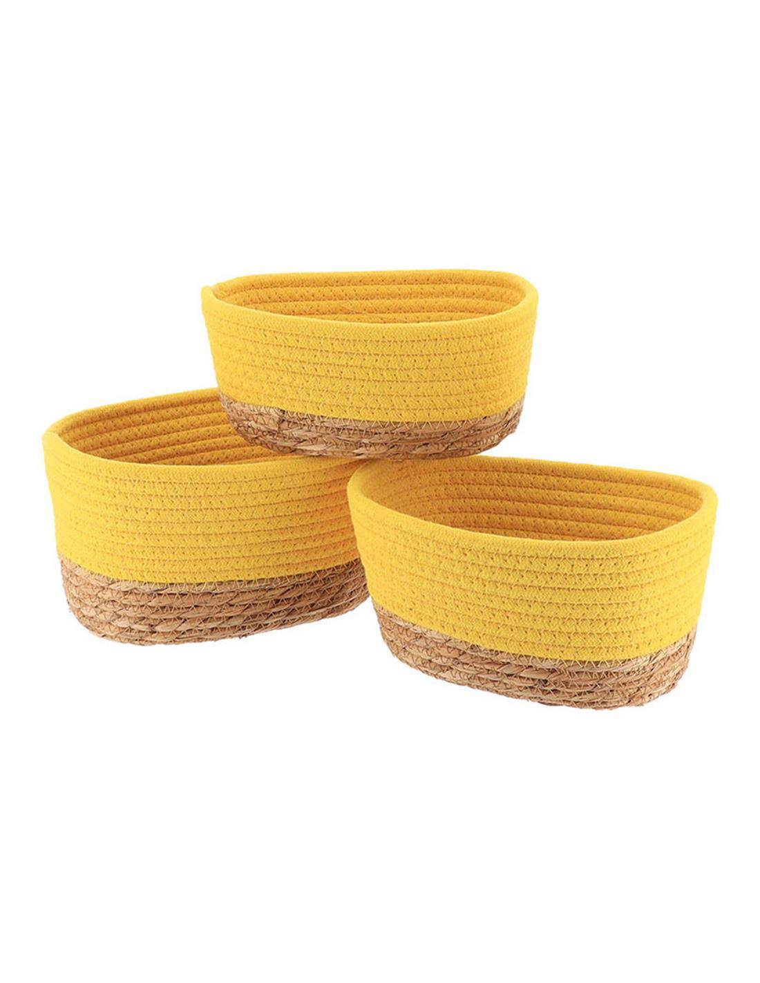Καλάθι ψάθινο με βαμβ.κίτρινο  σ/3