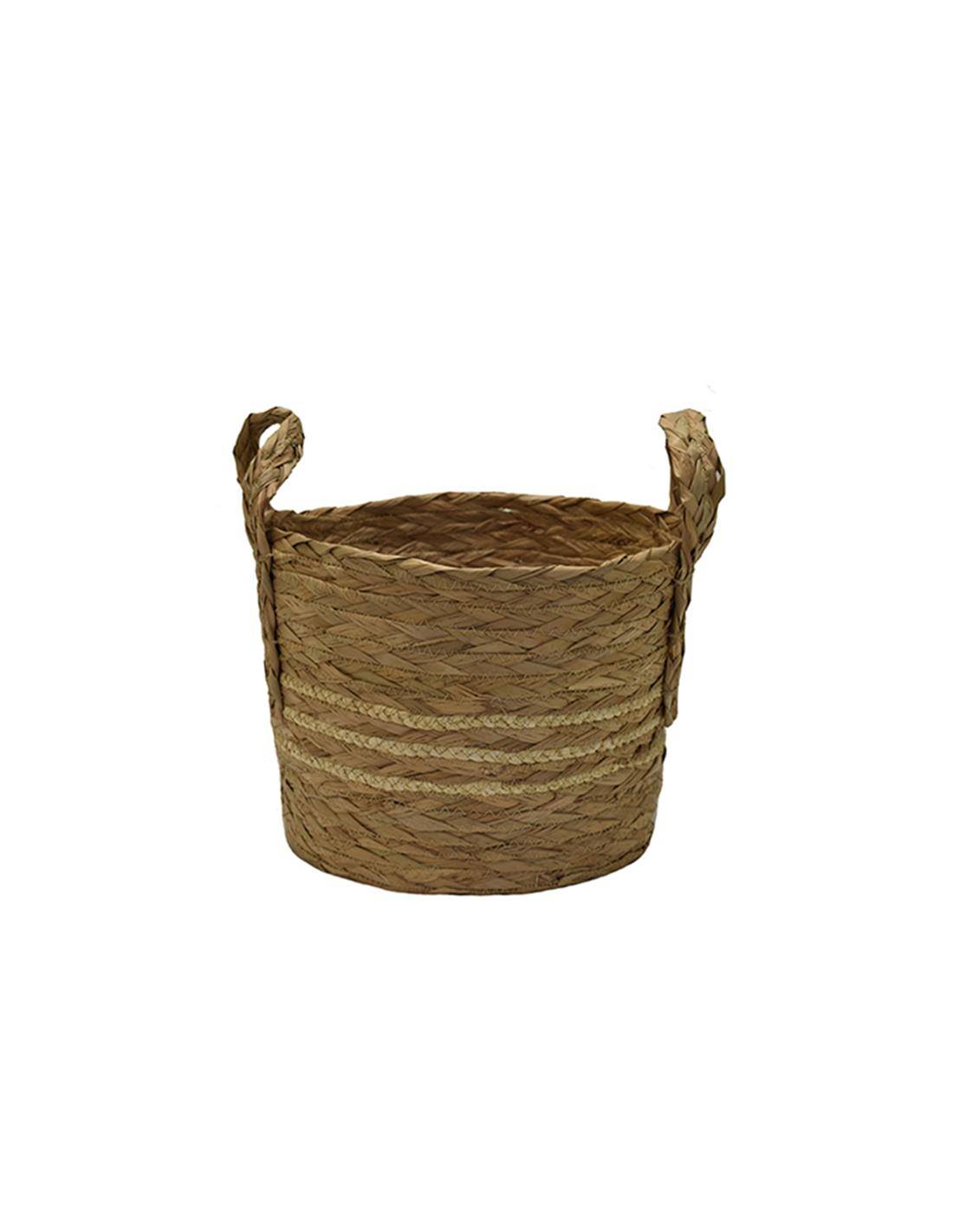 Καλάθι ψάθινο με εκρού ρίγα 26Χ22