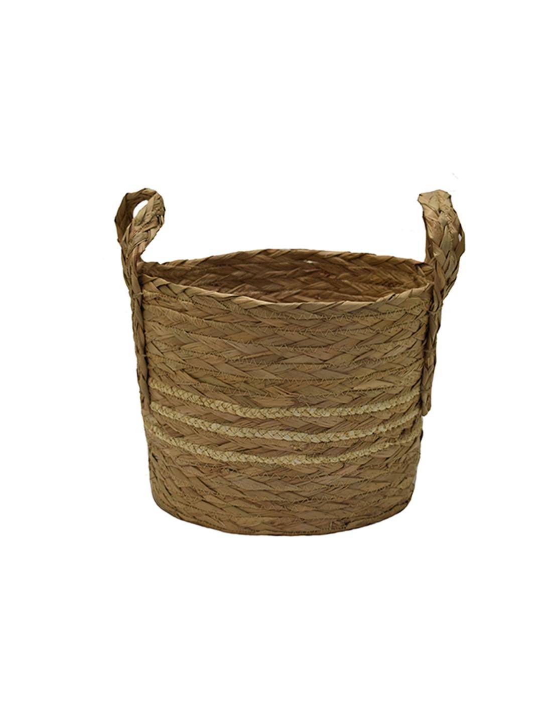 Καλάθι ψάθινο με εκρού ρίγα 30Χ25