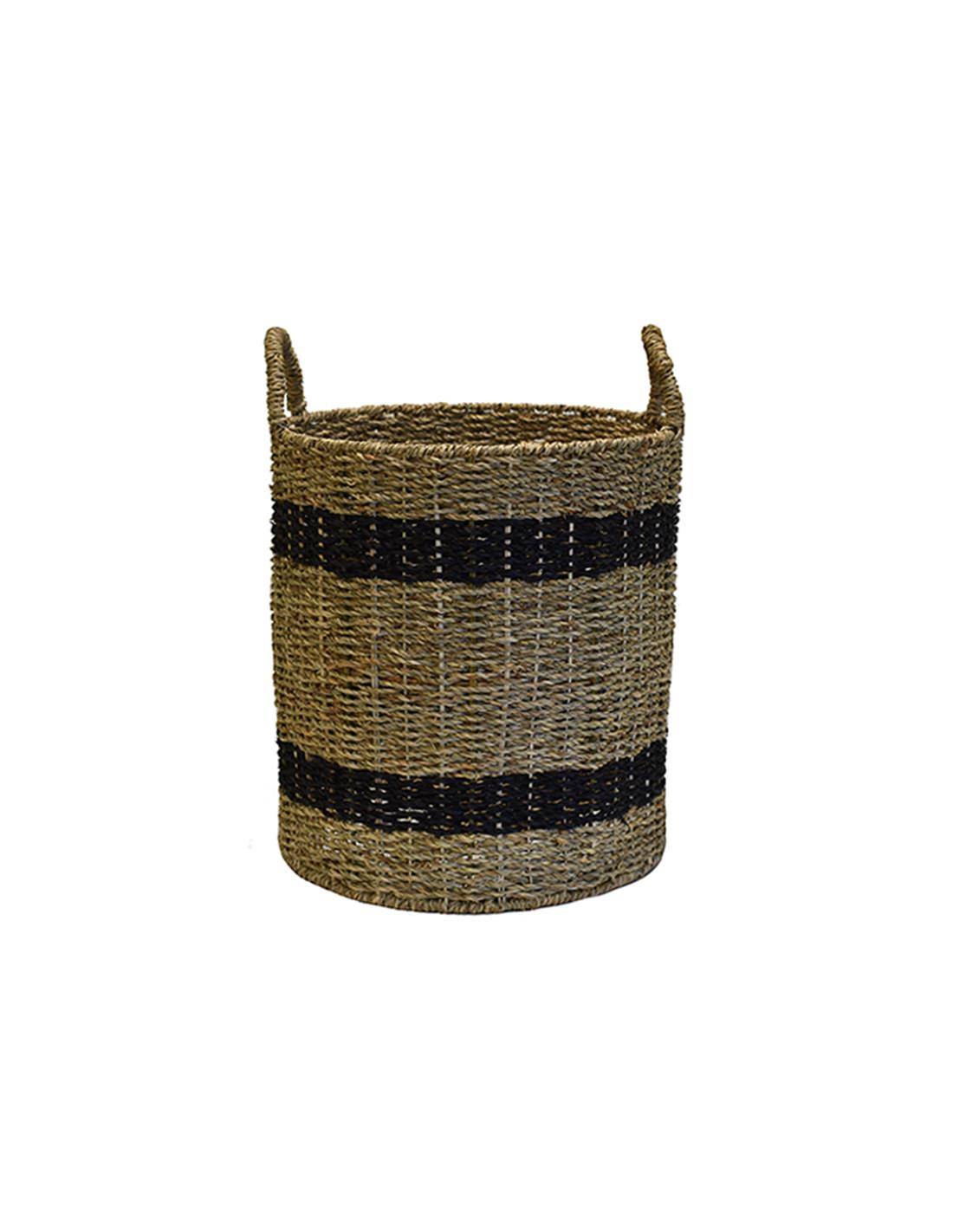 Καλάθι ψάθινο με μαύρο σχ. Φ34Χ37