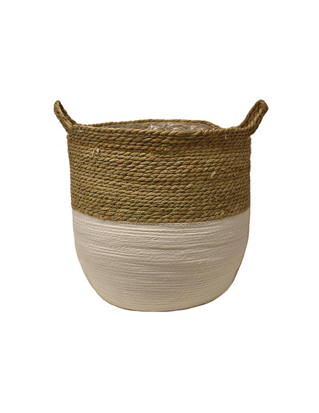 Καλάθι ψάθινο με ναύλον λευκή βάση 40Χ40