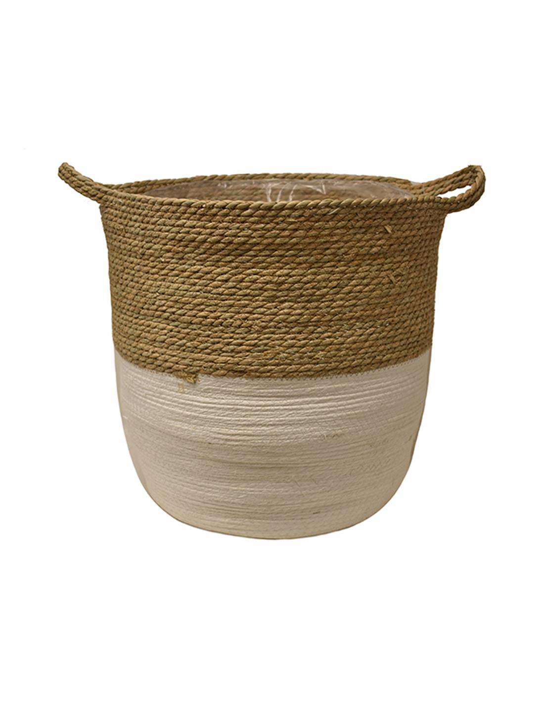 Καλάθι ψάθινο με ναύλον λευκή βάση 45Χ45