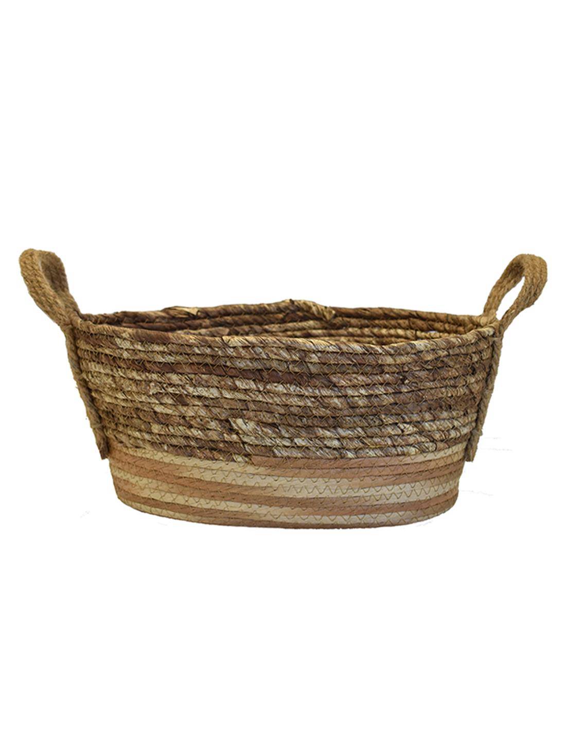 Καλάθι ψάθινο paper φυσικό καφέ ριγέ οβάλ 35Χ24Χ15