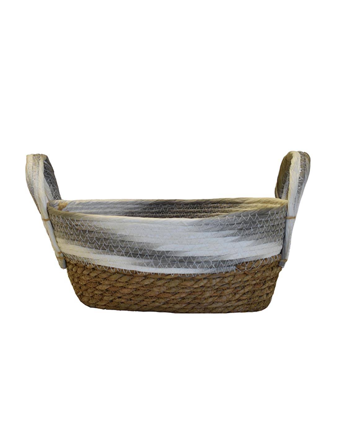 Καλάθι ψάθινο paper ριγέ γκρι με φυσικό 30Χ20Χ13