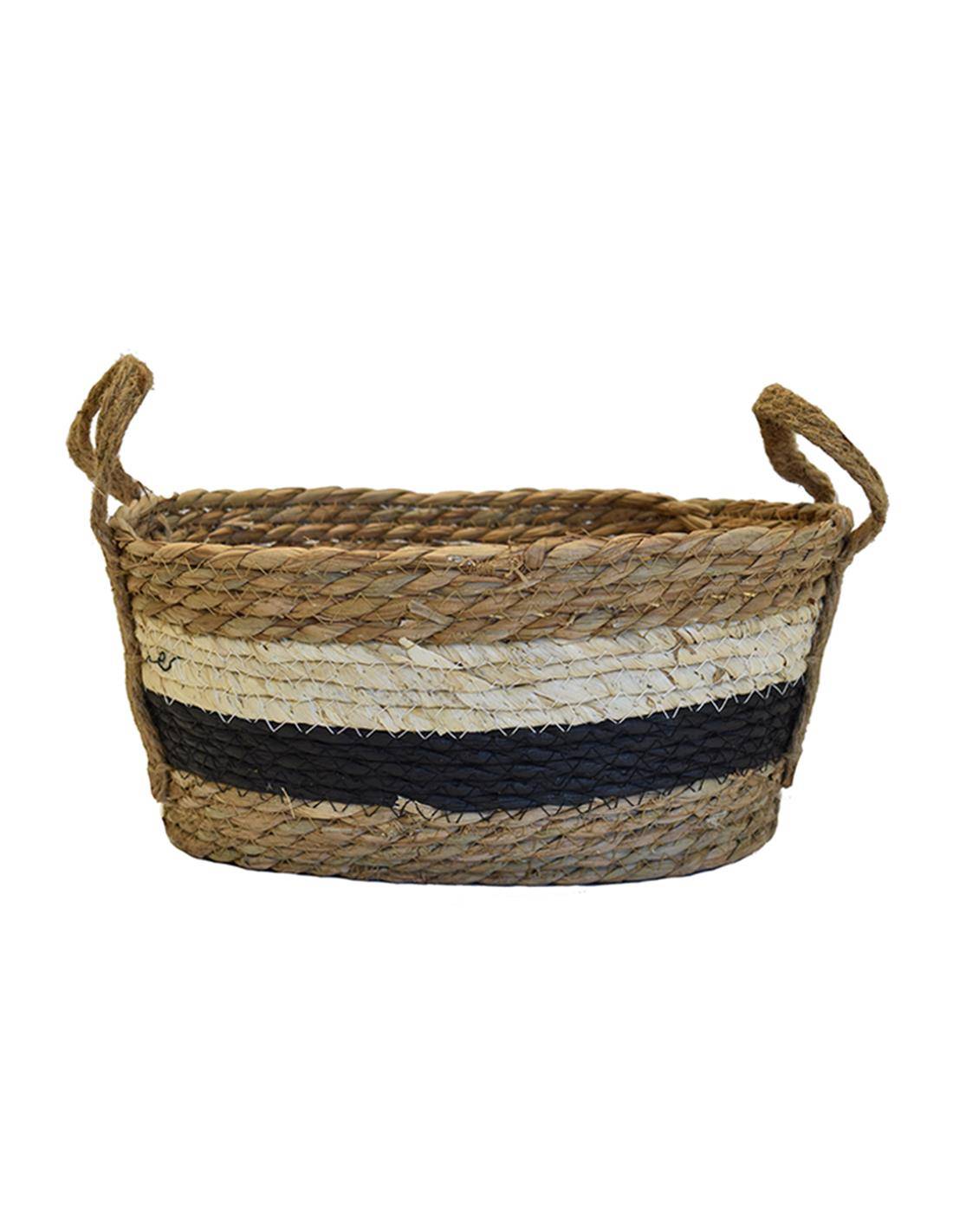 Καλάθι ψάθινο rush καφέ ριγέ οβάλ 35Χ24Χ16