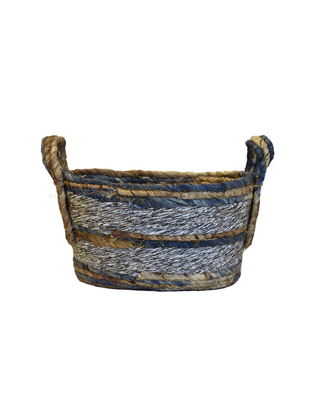 Καλάθι ψάθινο rush μπλε οβάλ 29Χ21Χ16