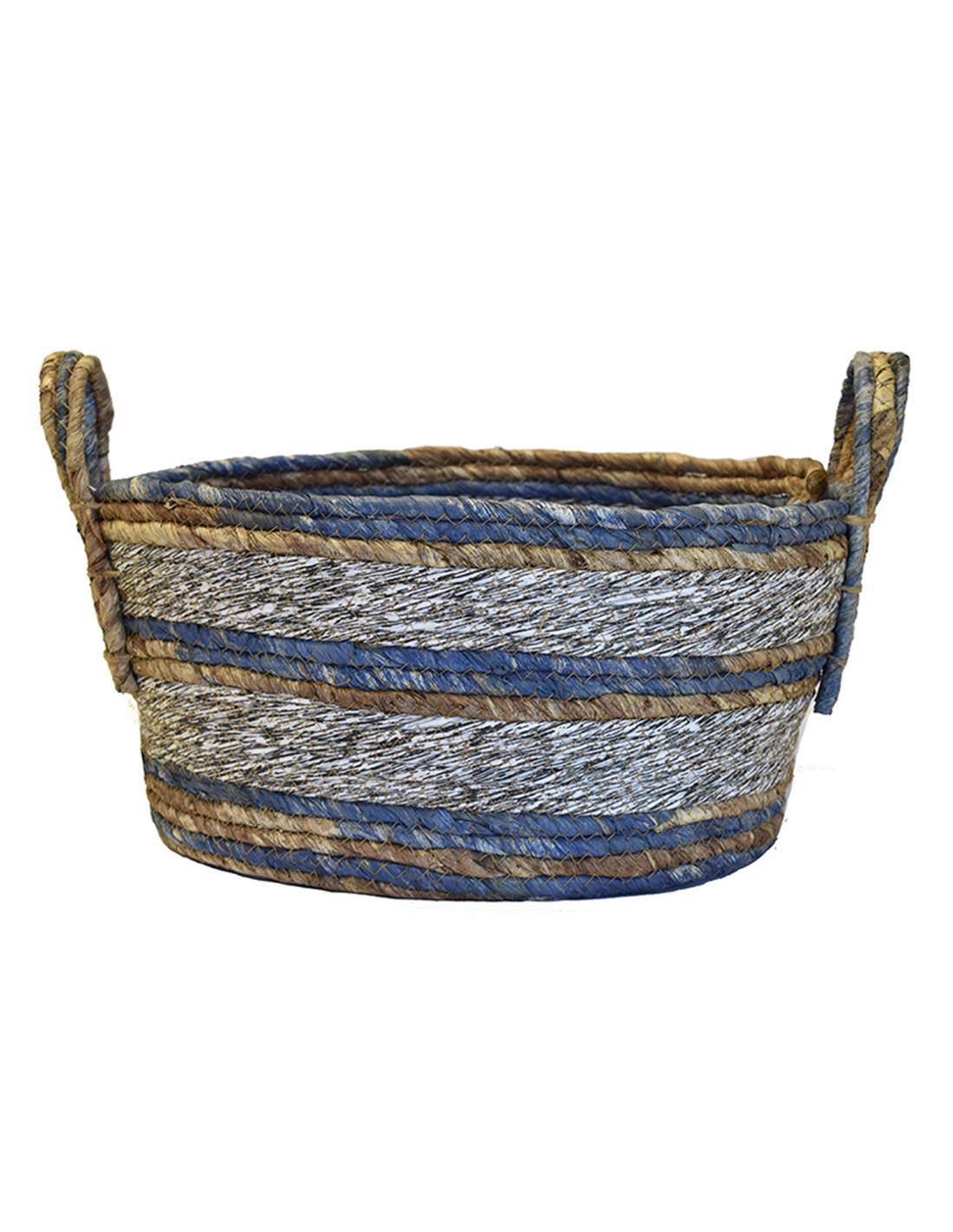 Καλάθι ψάθινο rush μπλε οβάλ 41Χ31Χ20