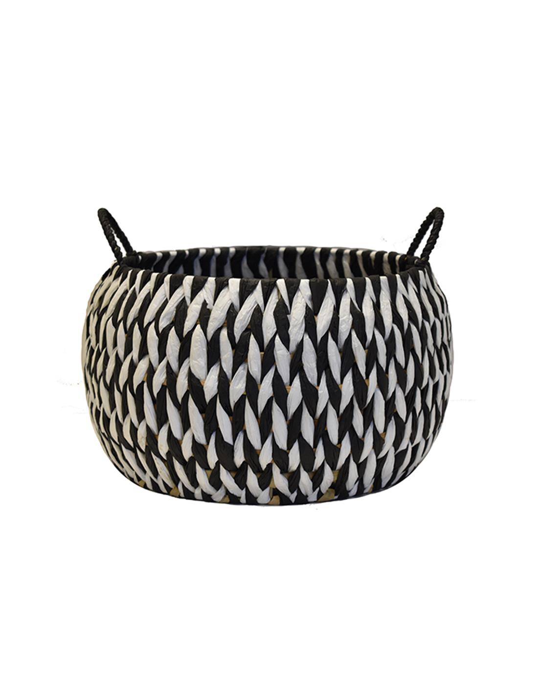Καλάθι ψάθινο rush paper μαυρόασπρο 28Χ20