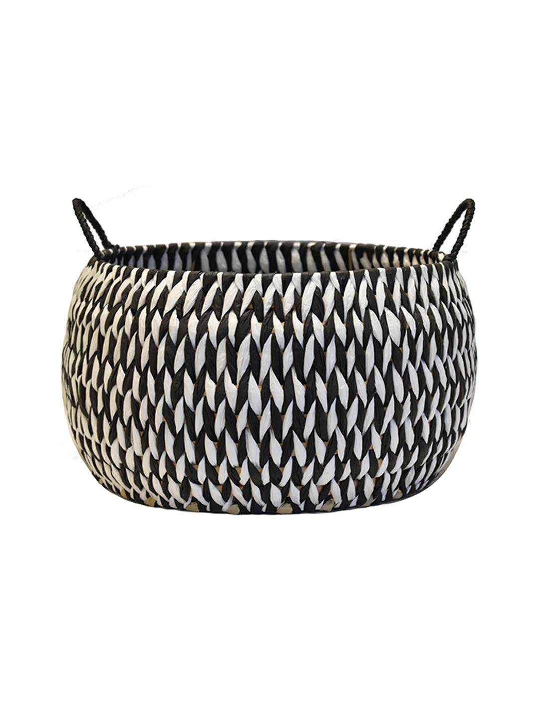 Καλάθι ψάθινο rush paper μαυρόασπρο 35Χ24