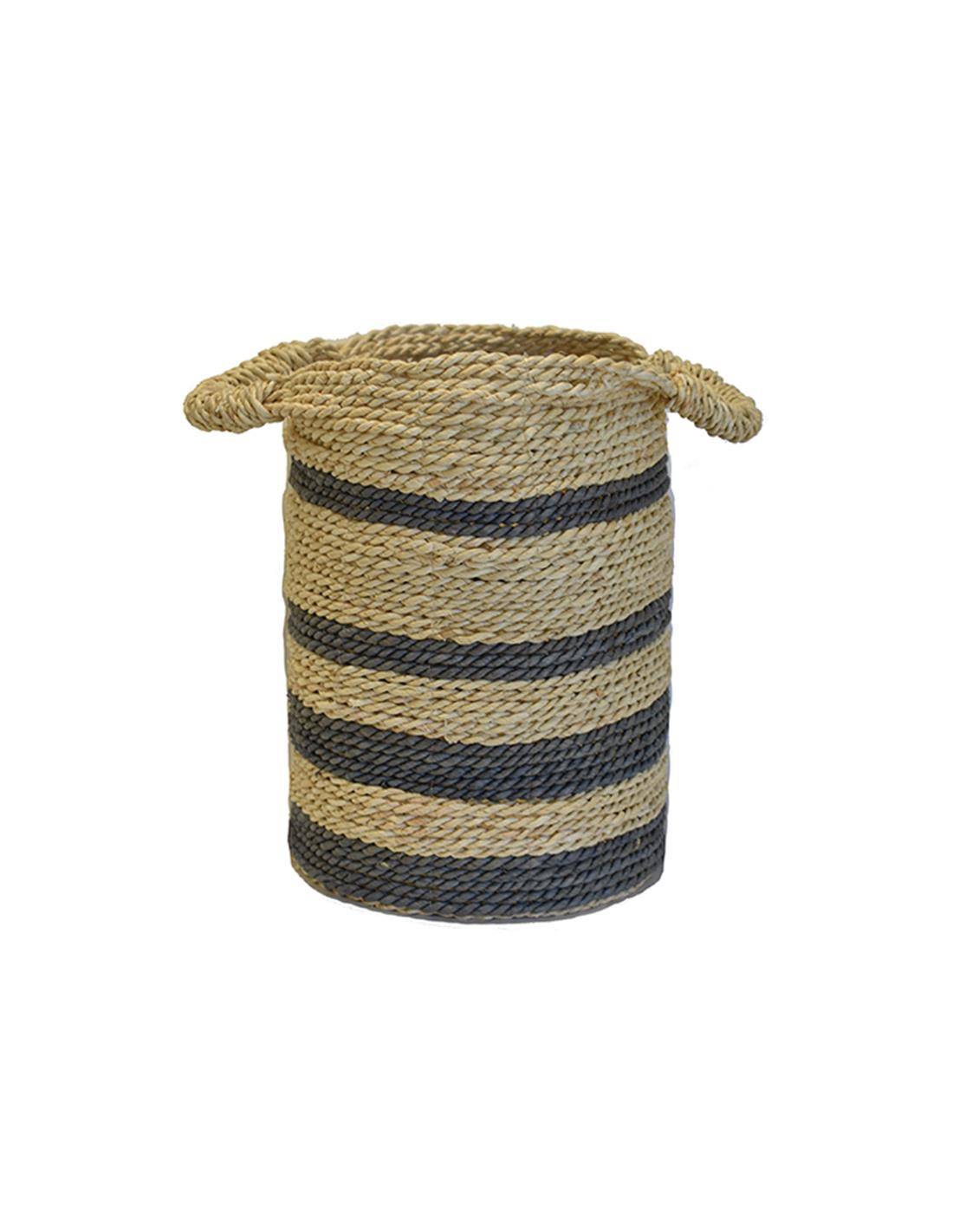 Καλάθι σχοίνινο εκρού με γκρι ρίγα Φ35Χ37