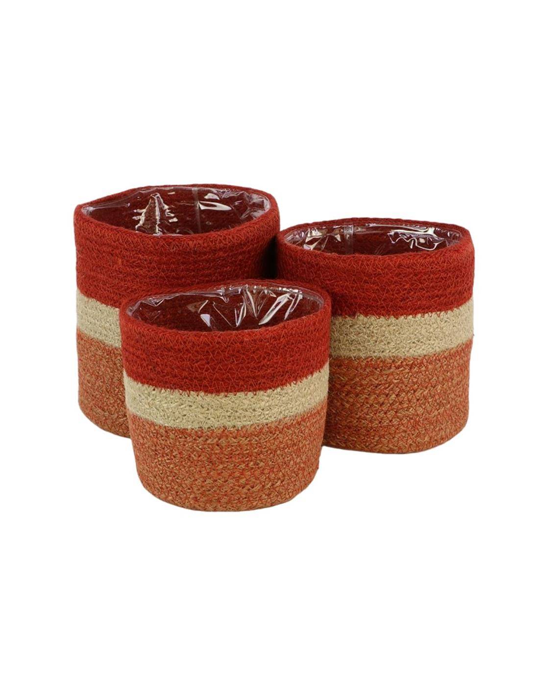 Καλάθι ψάθινο γιούτας με νάυλον κόκκ/ππορτοικαλί σ/3( 12Χ12+14Χ14+16Χ16)