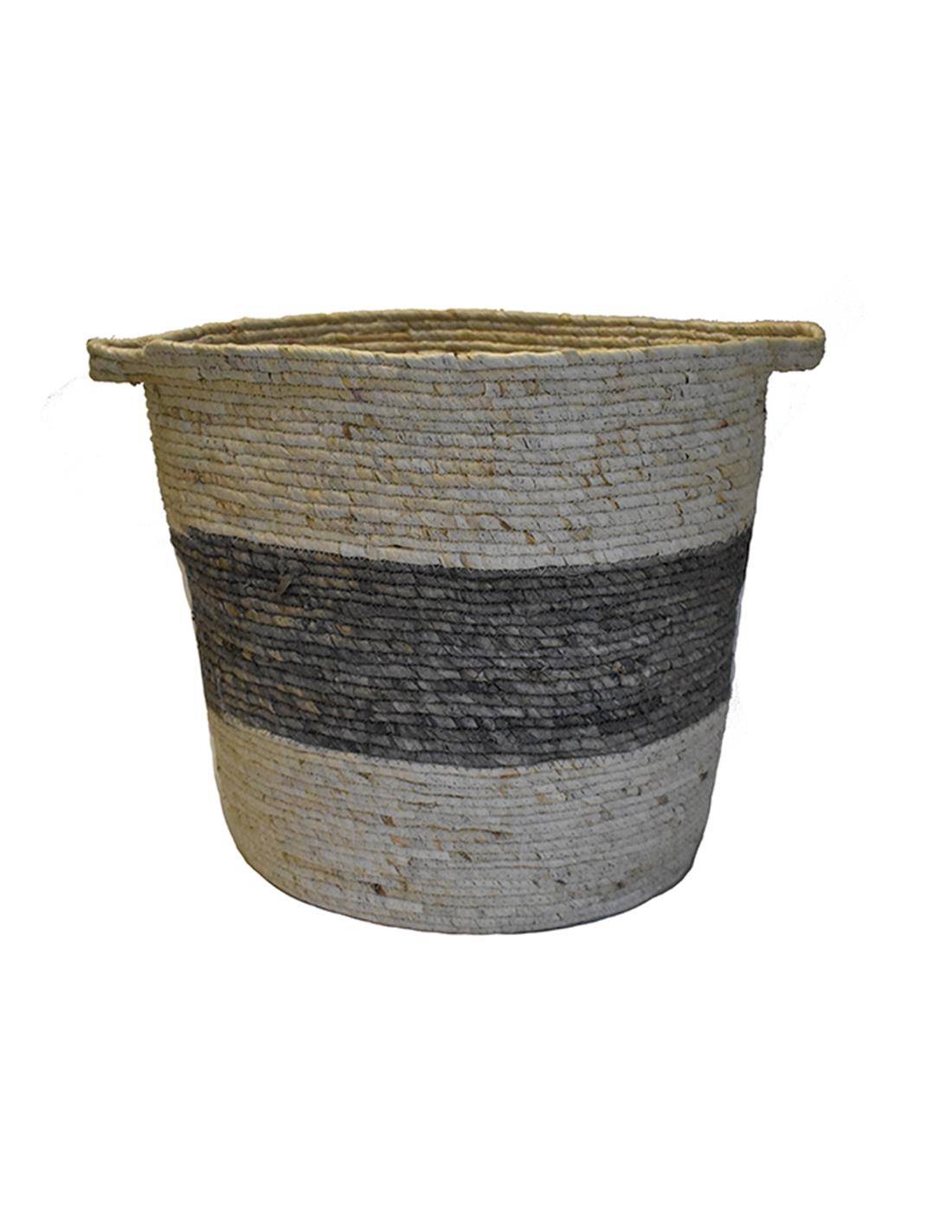 Καλάθι συνθ.raffia εκρού με γκρι 45Χ45