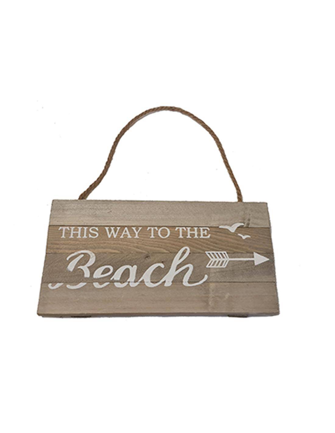 Πινακίδα κρεμαστή ξύλινη φυσικό χρ. BEACH 38Χ19,5