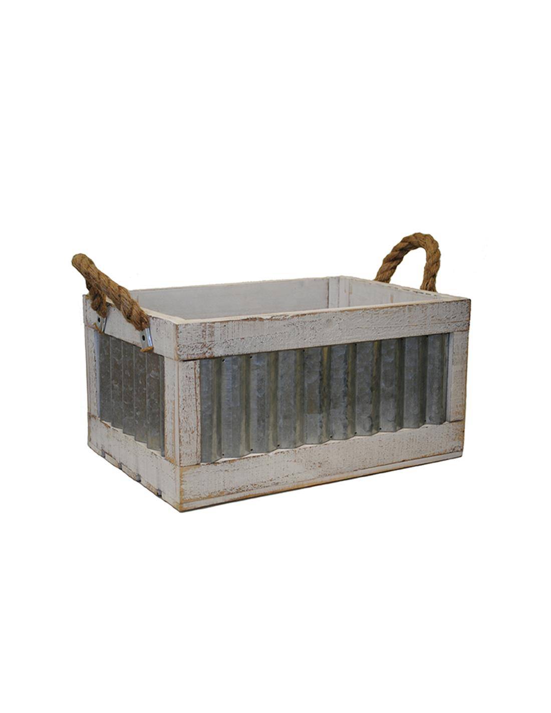 Τελάρο ξύλινο λευκό με inox κ σχοινένια χέρια  33Χ20Χ13