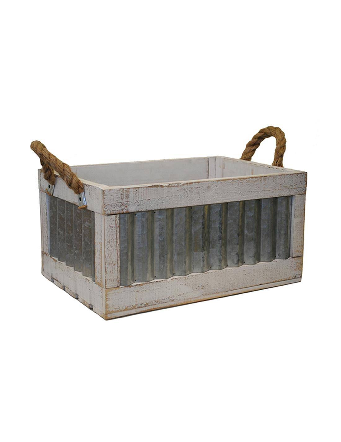 Τελάρο ξύλινο λευκό με inox κ σχοινένια χέρια  39X27X19.5