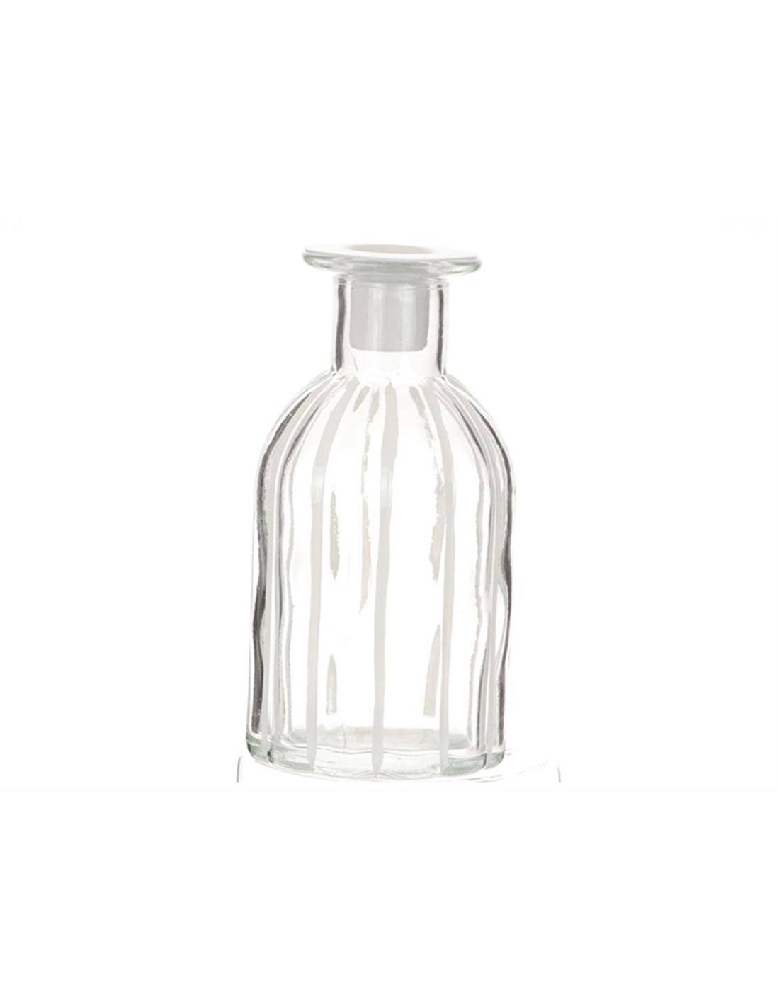 Βάζο / κηροπήγιο γυαλ.λευκό ριγέ 7Χ19