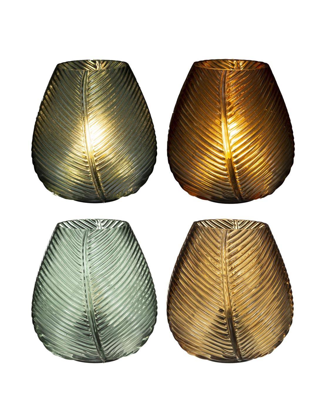 Κηροπήγιο γυαλ. σχ. PALM  με LED 15εκ. 2χρ.