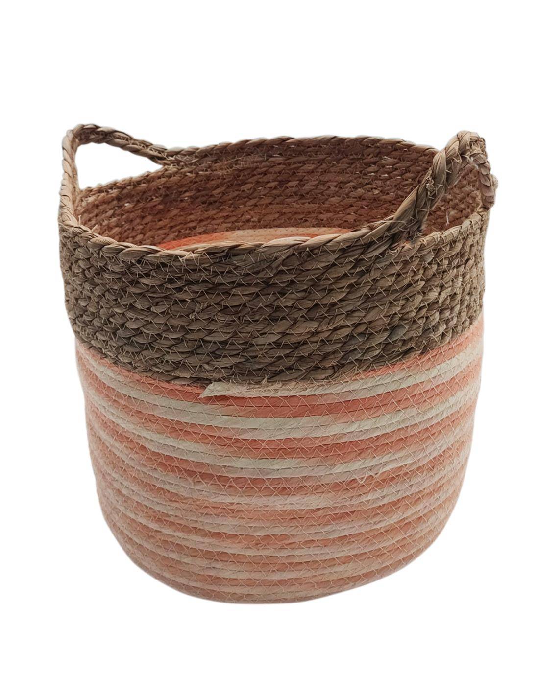 Καλάθι ψάθινο φυσικό με ρίγα ποστοκαλί 39Χ29/33