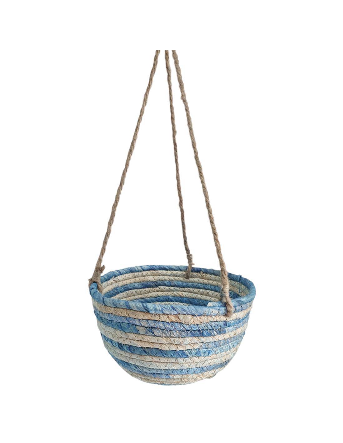 Καλάθι ψάθινο κρεμ.μπλε 22Χ12