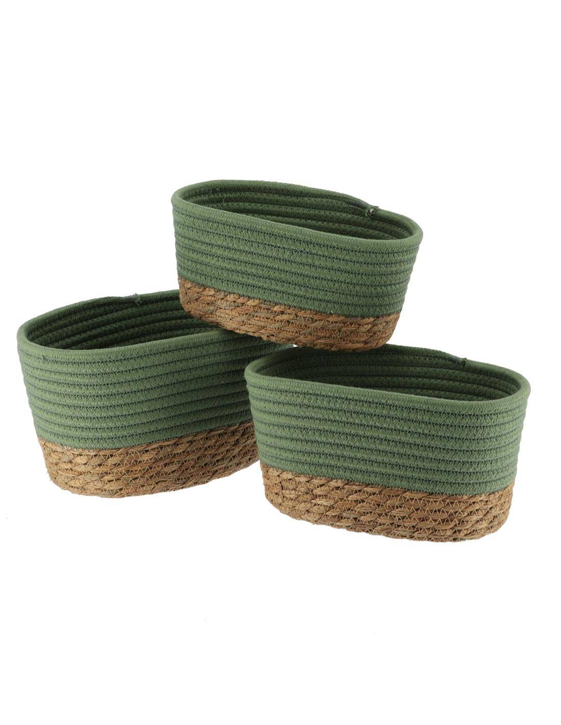 Καλάθι ψάθινο με βαμβ.Tahitian λαδί σ/3 (23Χ15Χ13,5+21Χ13Χ12+21Χ13Χ12)