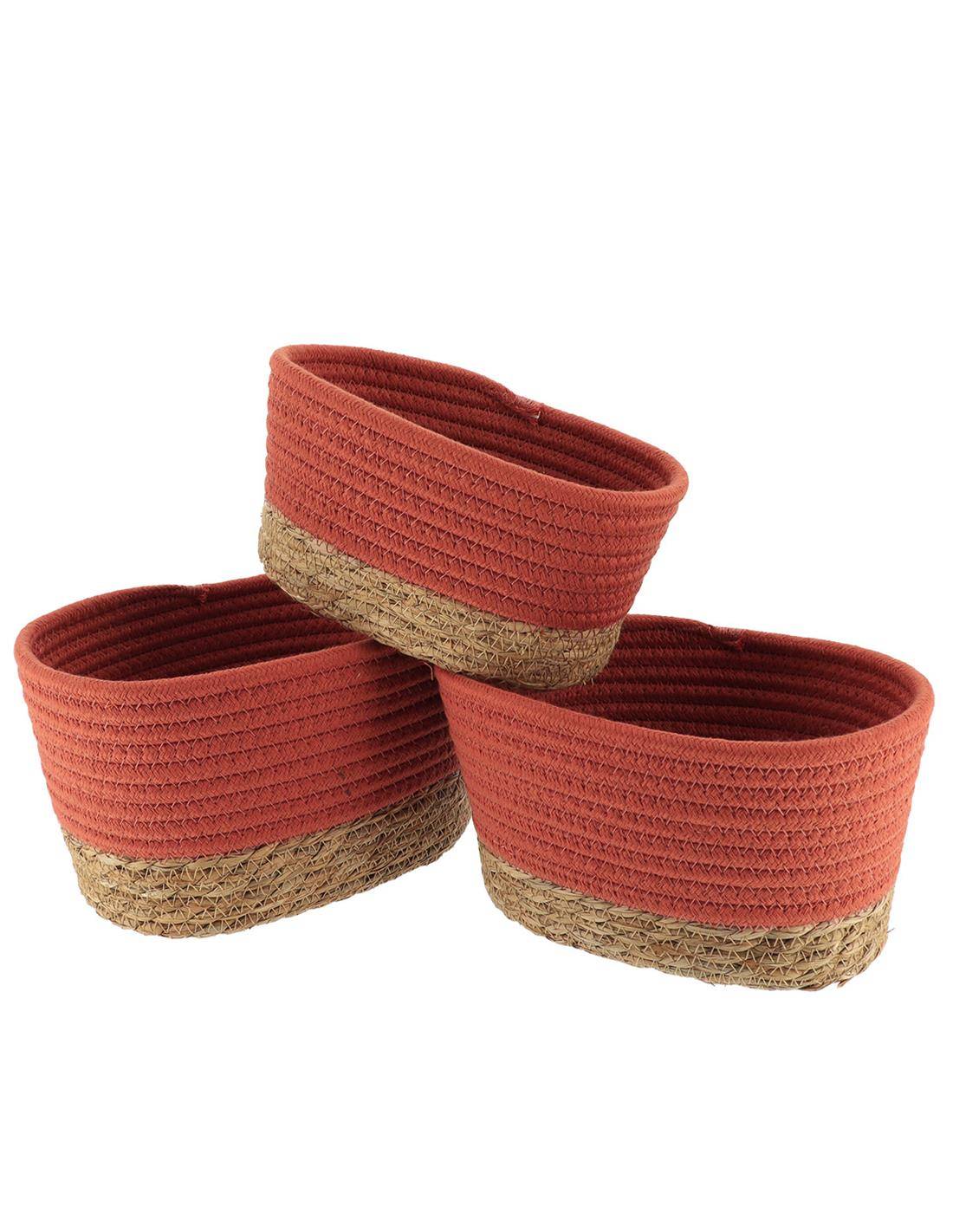 Καλάθι ψάθινο με βαμβ.Tahitian terracotta σ/3 (23Χ15Χ13,5+21Χ13Χ12+21Χ13Χ12)