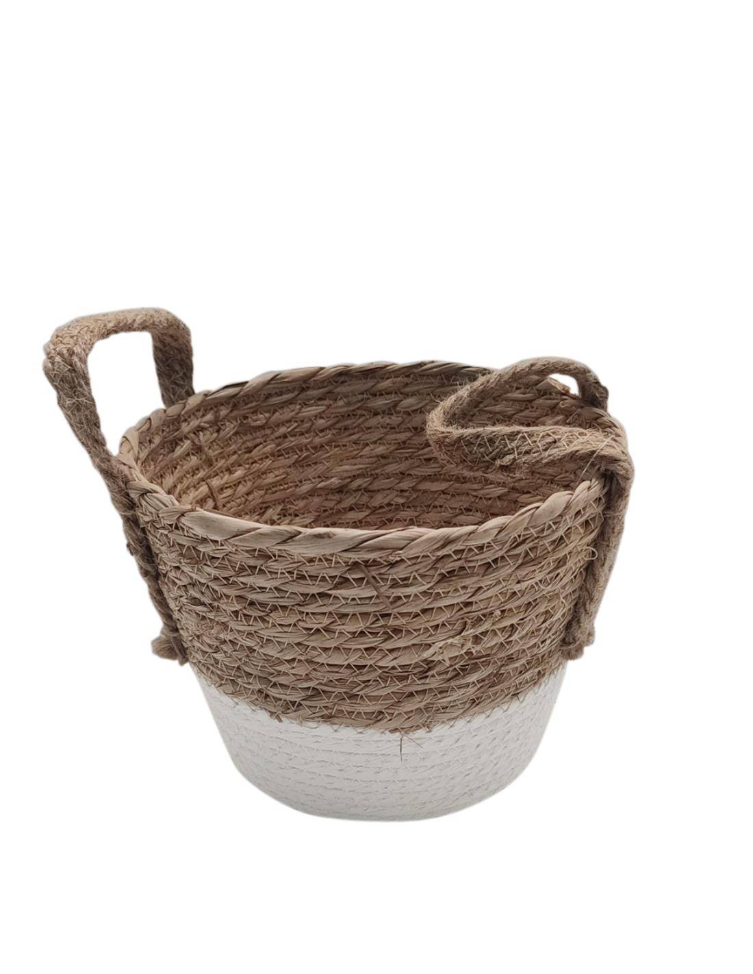 Καλάθι ψάθινο με βάση λευκή 21Χ16/23