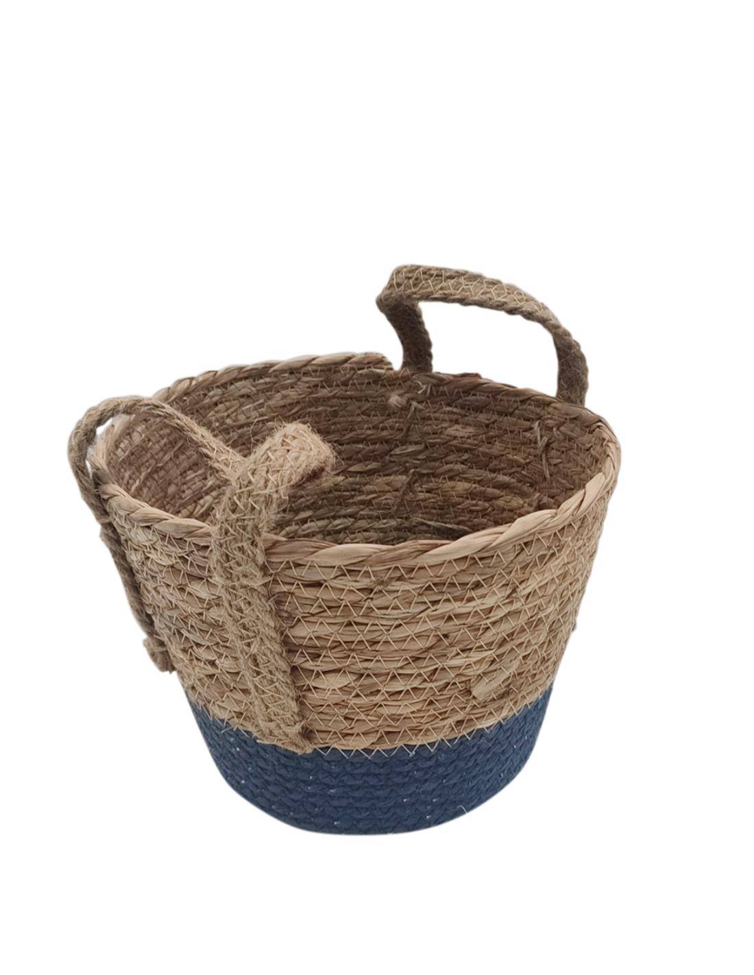 Καλάθι ψάθινο με βάση μπλε 21Χ16/23