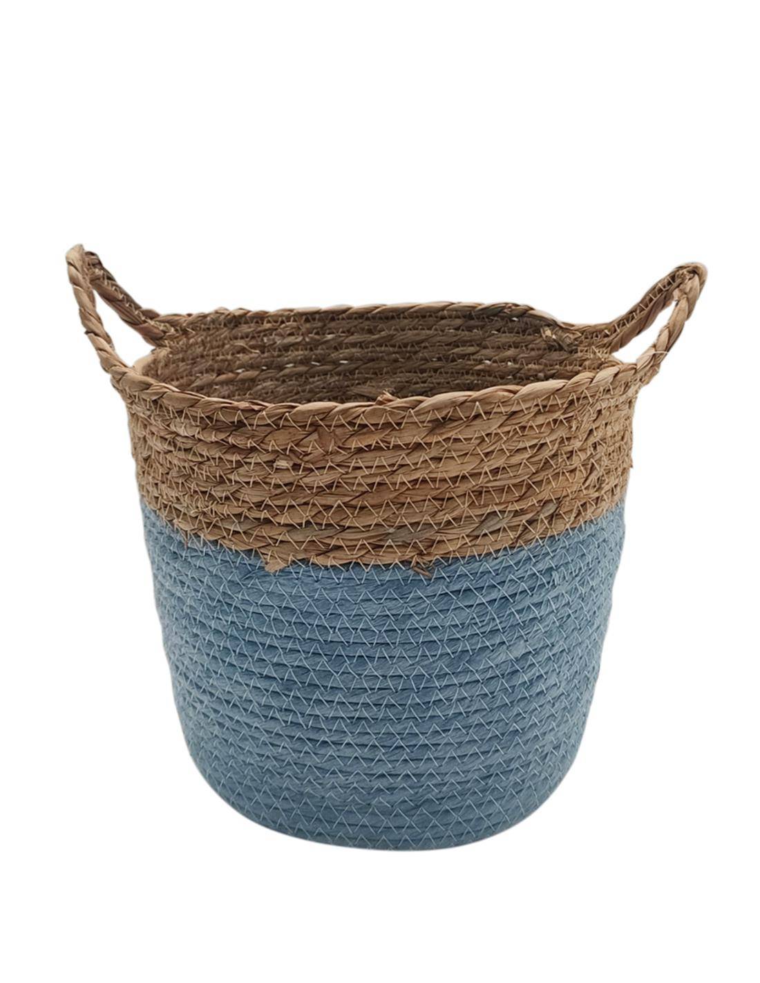 Καλάθι ψάθινο με βάση μπλε 25Χ21,5