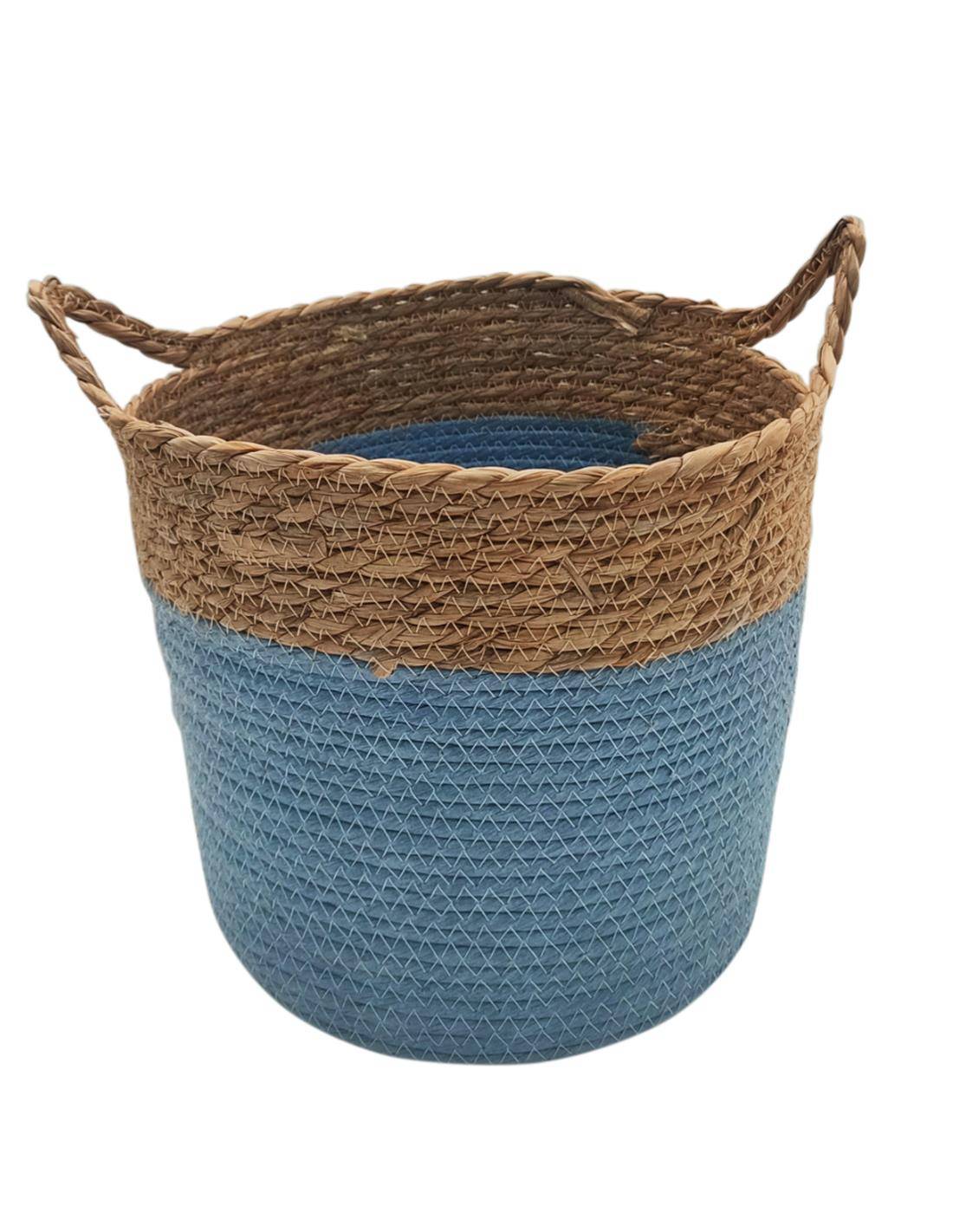 Καλάθι ψάθινο με βάση μπλε 29Χ25